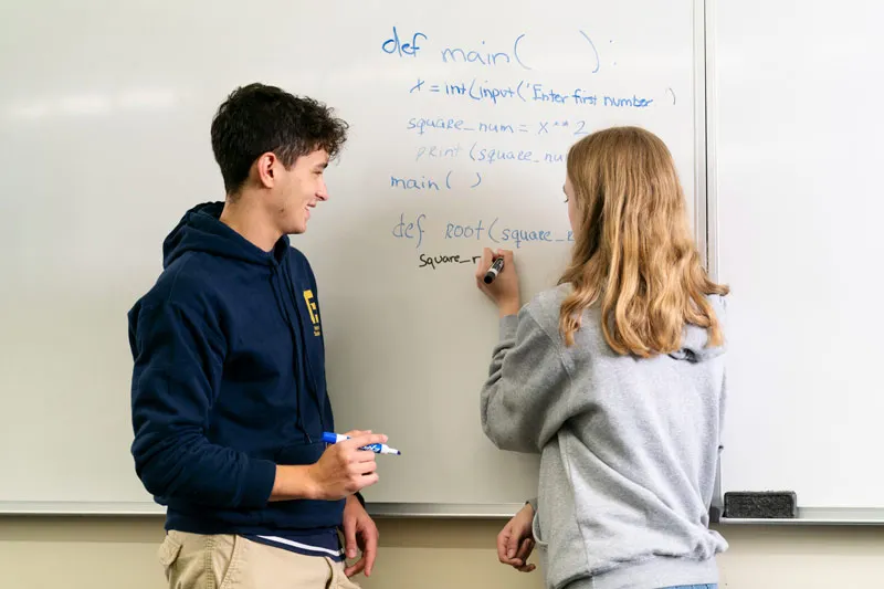 Students work at the whiteboard